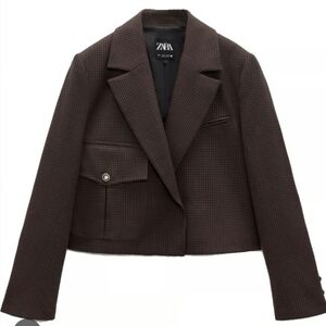 Zara Brown Plaid Cropped Blazer